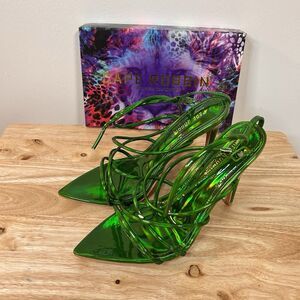 Cape Robbin Nabil Green Metallic Strappy Heels Pointed Toe NEW Sz 7.5